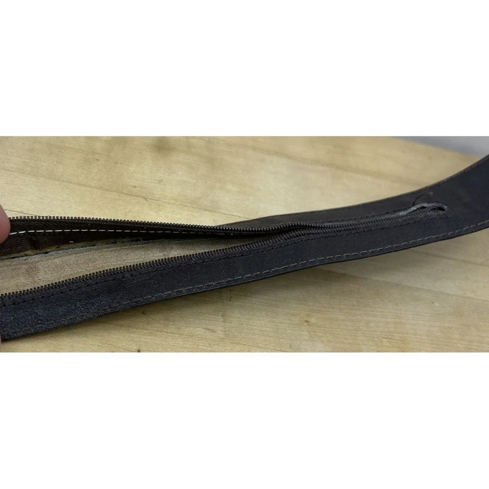 Handmade Top Grain Cowhide Belt‎ Inside Zipper Brown M34-35 No Buckle